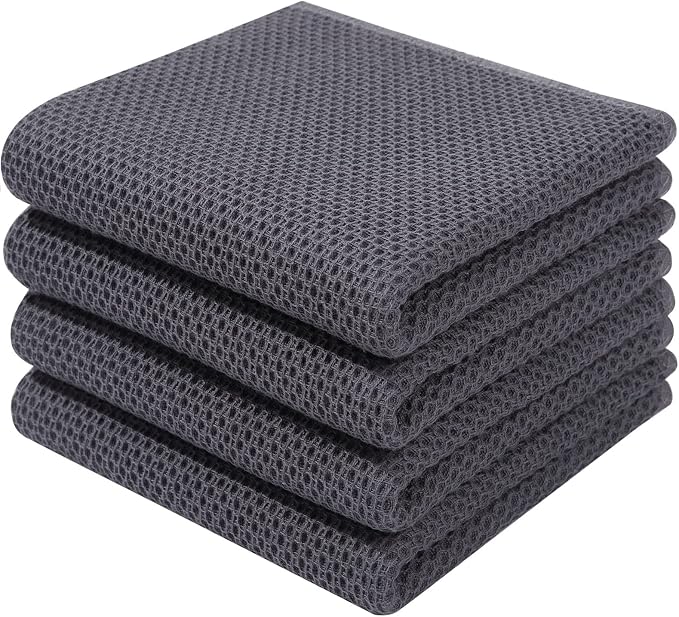Homaxy 100% Cotton Waffle Weave Kitchen Dish Towels 4-Pack, Dark Grey | 13 x 28 by Homaxy