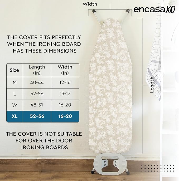 Encasa XO Padded Ironing Board Cover and Pad 54"x18" Beige - Image 2