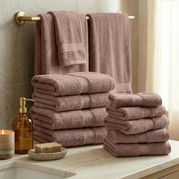 SUPERIOR Egyptian Cotton Ultra Plush & Absorbent, 12 Piece Set, Muted Mauve | - Image 2