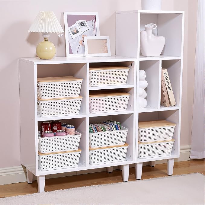 Small Storage Bins with Lids 6 Packs, Plastic Storage Basket with Bamboo Lid - Image 7