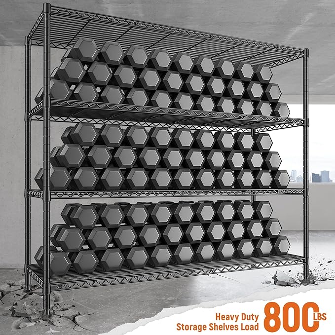 REIBII Storage Shelves 45.3''W Wire Shelving Unit 4 Tier Metal Shelves for Storage Rack Metal Shelving for Pantry Shelves Kitchen Steel Shelving, 45.3''W*63''H*17.7" D