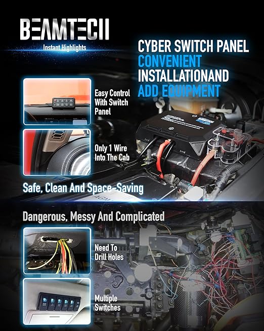BEAMTECH 8 Gang Switch Panel, APP Remote Control RGB Toggle Momentary Pulsed Circuit Control Relay System Box Auxiliary Touch Control Switch LED Light Controller for Off Road ATV Car Truck