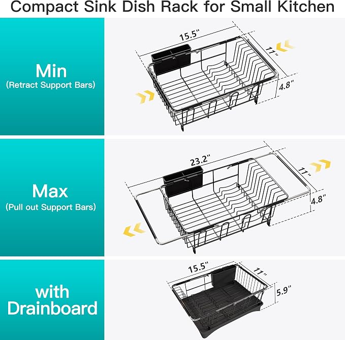 JASIWAY Black Dish Drying Rack in Sink - Image 6