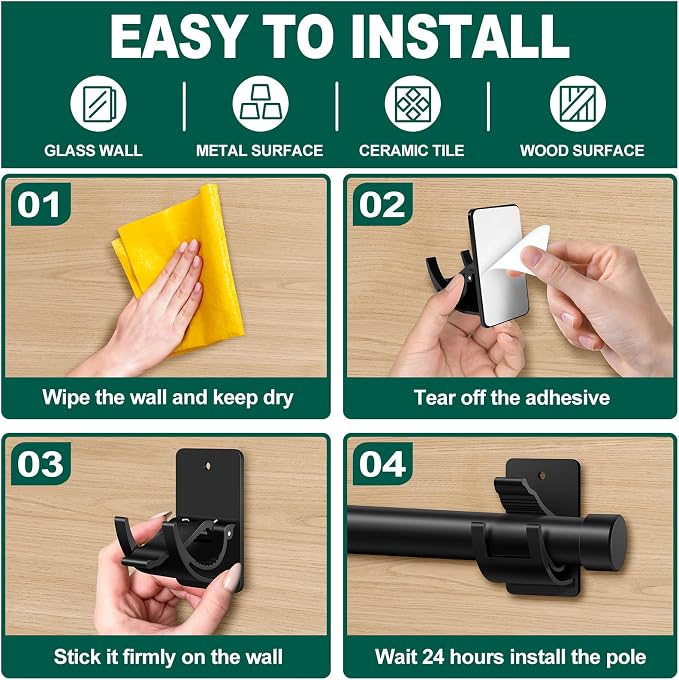 No-Drill Curtain Rod Brackets, 8 Pack Adhesive Holders - Image 8