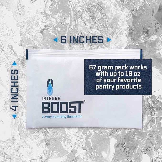 Integra Boost - 72% RH Level - 67 Gram Size - Two-Way Humidity Control Pack - Incl. Replacement Indicator Cards - Food Storage & Herbs Moisture Balancer For Up to 1 LB (Pack of 6)