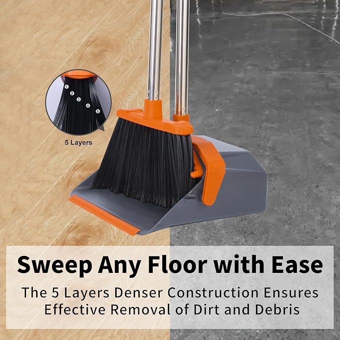 Broom and Dustpan Set for Home, ZeroGap Lip, Upright Storage Broom Combo for - Image 5