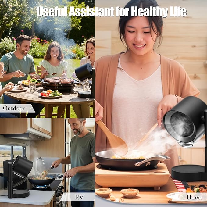 Portable Range Hood - Detachable Aluminum Grease Filter, 3 Speed Exhaust Fan for Indoor & Outdoor RV Cooking, Compact Kitchen Ventilation for BBQ, Grilling, and Stovetop Use, Black