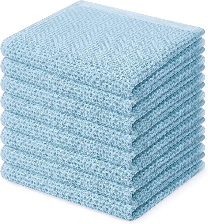 Homaxy 100% Cotton Waffle Weave Kitchen Dish Cloths 8-Pack, Sky Blue | 12 x 12 by Homaxy