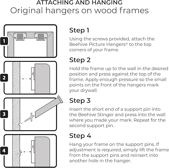 50 Pcs Picture Hanging Kit, The Ultimate Picture Hangers for Wood Frames and Canvases, for use on Drywall, Requires No Measuring or Moving Hardware to Hang Artwork, Hangs 6 Frames