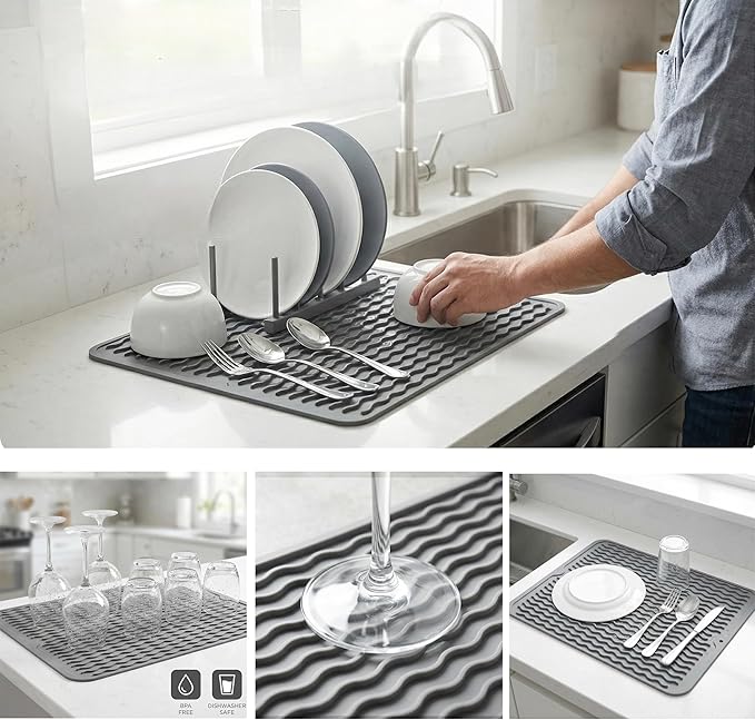 MicoYang Silicone Dish Drying Mat, Heat-Resistant Trivet to 450°F, Non-Slip & - Image 3