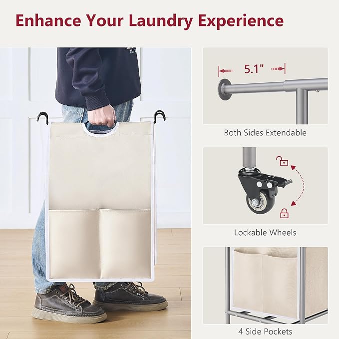 Tajsoon Laundry Hamper with Hanging Rack, Laundry Sorter 3 Section - Image 6