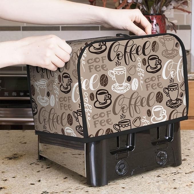 Brown Coffee Pattern 2 Slice Toaster Cover, Waterproof Toaster Dust Cover Bread Maker Protective For Small Kitchen Appliance Dining Room Home Table Decor Gifts