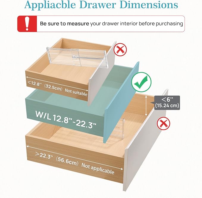 Vtopmart 6" Tall Upgrade Drawer Dividers, 12.8"-22.3" Expandable, 8 Pack | Deep - Image 3