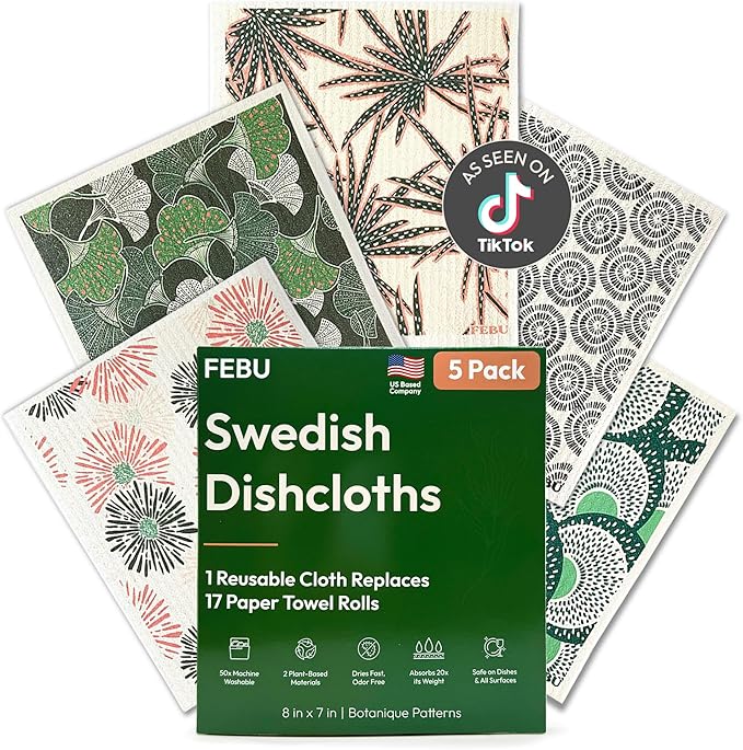 FEBU Swedish Dishcloths for Kitchen, 5 Pack by FEBU