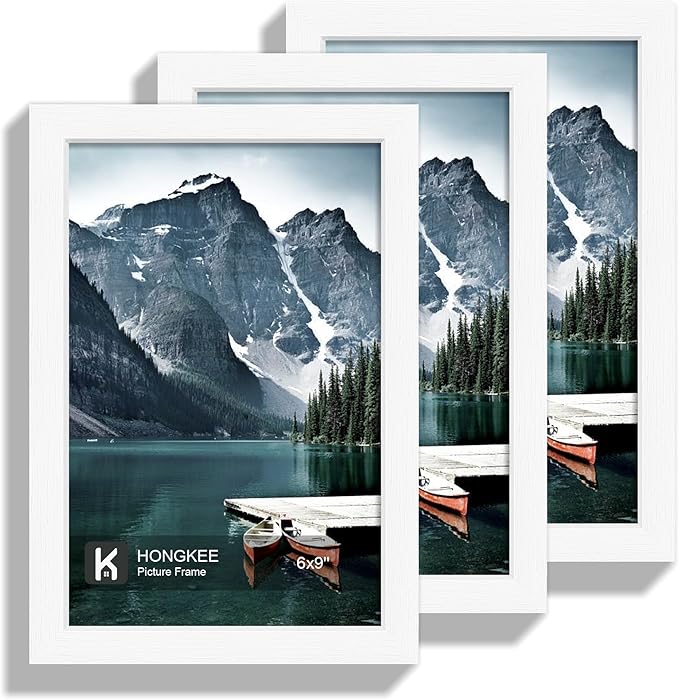 6x9 Picture Frame - Made of Real Glass and White Wooden Frame, 6 by 9 Photo for Wall or Tabletop Display, 3 Pack