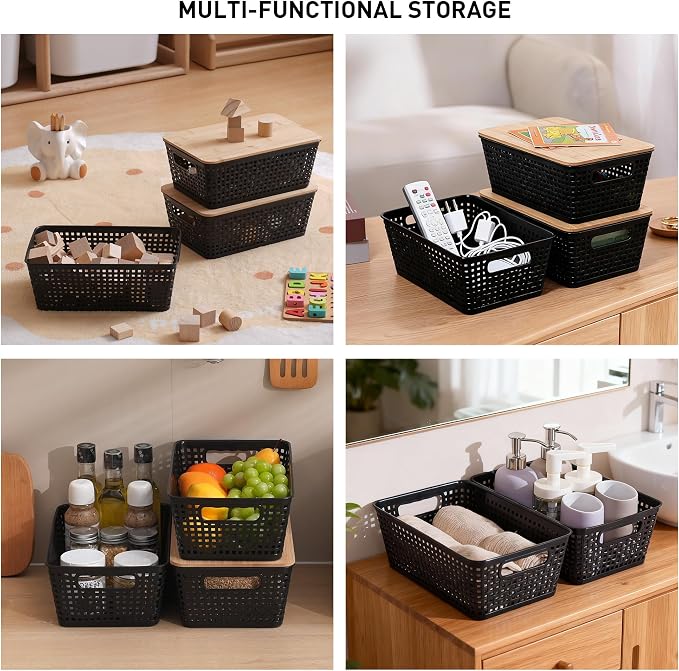 Storage Bins with Lids 6 Packs, Plastic Storage Bins with Bamboo Lids - Image 8