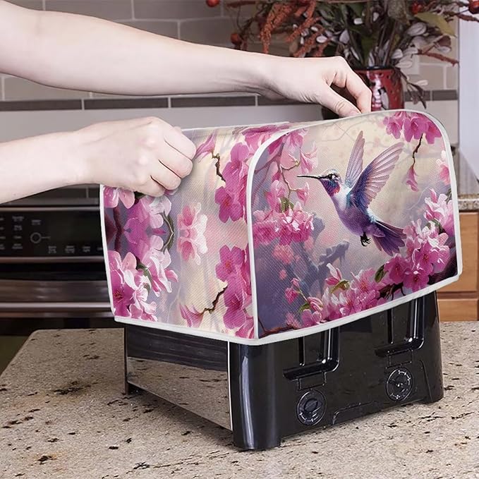Hummingbird Flower Print Toaster Cover 4 Slice Dust Fingerprint Protection for Kitchen Small Appliance Kitchen Accessories Decor