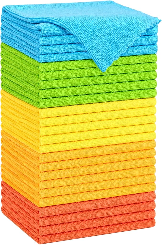 Microfiber Cleaning Cloth, 24 Pack Highly Absorbent Cleaning Rags, Reusable by Vnoss