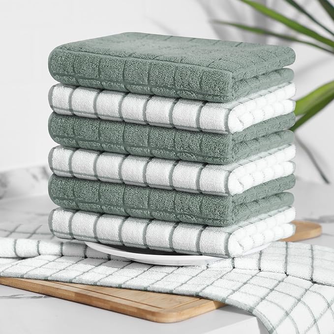 Homaxy Large Premium Cotton Kitchen Towels 16"x 28", 8 Pack, Sage Green - Image 8