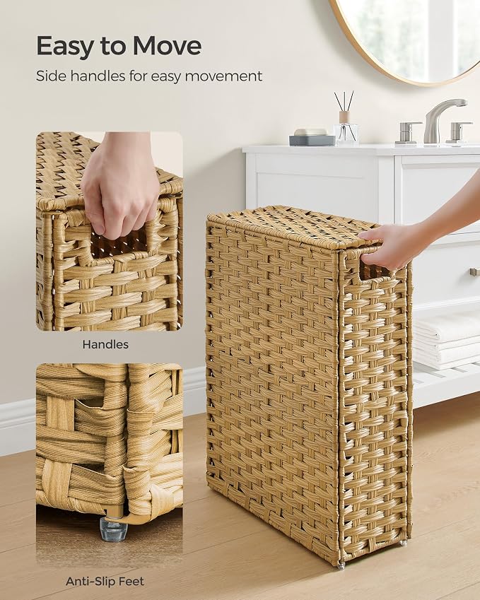 SONGMICS Laundry Hamper with Lid, 14.5 Gal Synthetic Rattan - Image 4