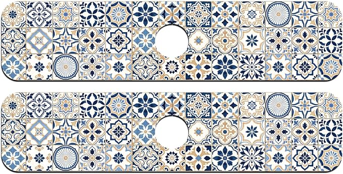 2 Pcs Kitchen Sink Splash Guard Faucet Mat Blue-toned Tile Faucet Mat - Image 8