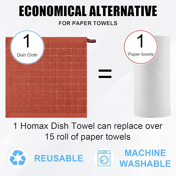Homaxy 100% Cotton Terry Kitchen Towels, 12 Pack - Image 7