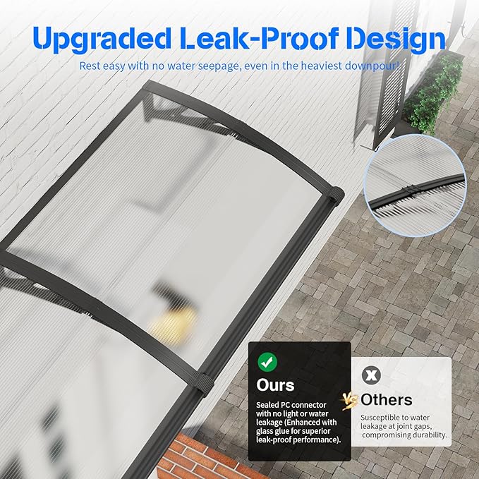 Awning for Door Entrance with Drainage Sink,40x120 Inch Awnings for Doors,Window Canopy Exterior with Plastic Steel Bracket,Polycarbonate Cover,UV,Rain,Snow Protection for House,Porch,Patio,Deck