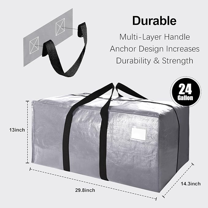 VELVETSURE 12 Pack Heavy Duty Extra Large Moving Bags W/Backpack Straps - Image 2