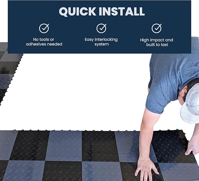 FlooringInc's Nitro 12"x12" Snap-Together Garage Flooring Tiles, Non-Slip Interlocking Plastic Garage Floor Mat, Garage Organization & Garage Storage, Coin Pattern, Victory Red, 24 Tiles, 24 Sq/Ft
