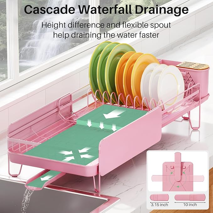 SNTD Large Dish Drying Rack for Kitchen Counter, Expandable, Adjustable Length - Image 4