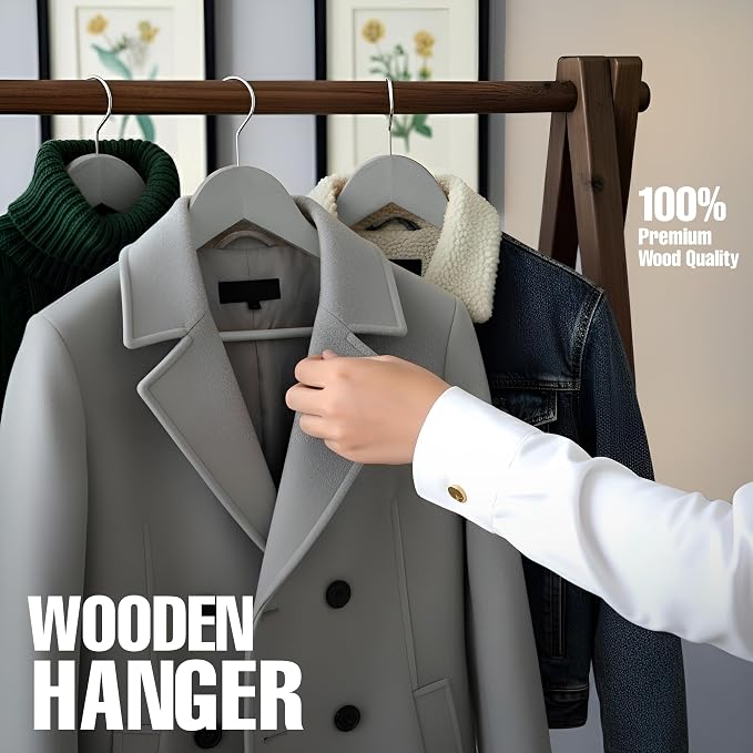Utopia Home Wooden Hangers 30 Pack – Slim Suit Hangers Grey | 360° rotatable - Image 7