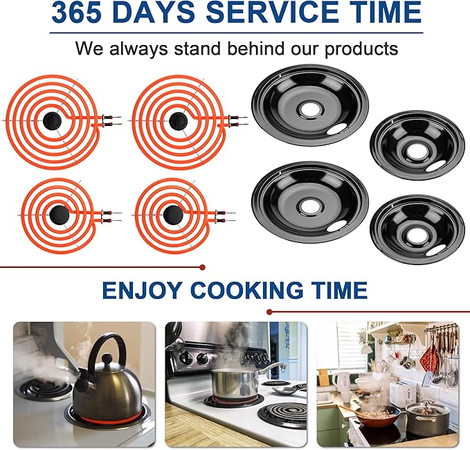 Electric Stove Burner Coil Elements MP15YA MP21YA and 5304430150 5304430149 Porcelain Black Drip Pans Replacement for ken-more fri-gidaire Electric Stove Burners for Electric Stove Top by Fetechmate