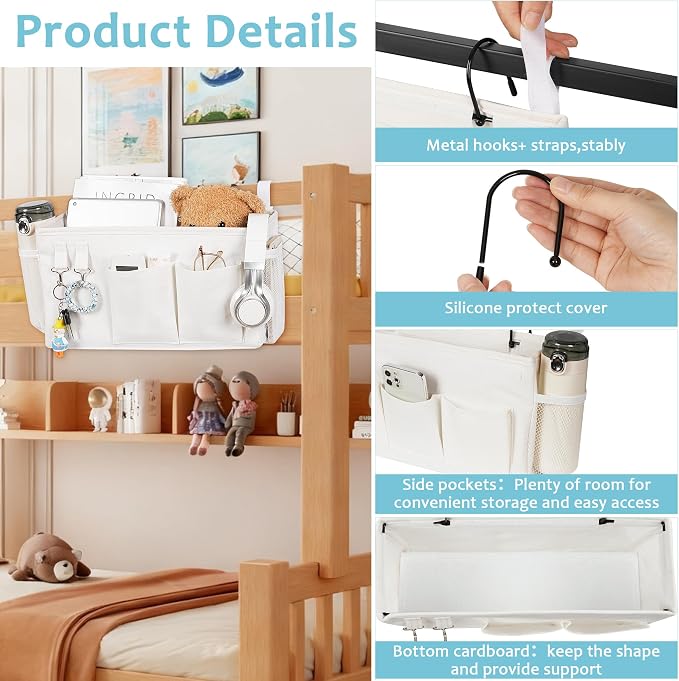 Bedside Caddy, Bedside Storage Bag Hanging Organizer - Image 3