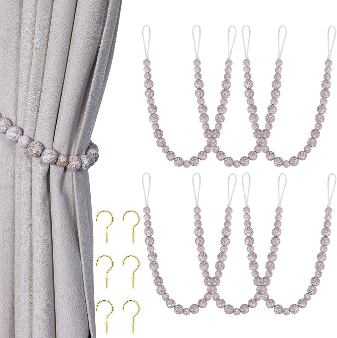 KLOGTSIND Wood Bead Curtain Tiebacks, 6 Pack Curtain Tie Backs by KLOGTSINDDirect