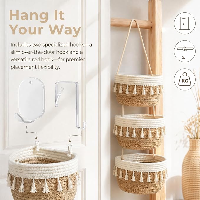 Hanging Basket, Over Door Organizer, 3 -Tier Wall Basket - Image 8