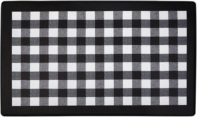 Anti-Fatigue Floor Comfort Mat - 18 x 30 Inch (Buffalo Check Black) - Waterproof Non-Slip Rug - Easy to Clean Cushioned Mat for Kitchen, Bathroom, Standing Desk & Office - Achim Home Decor