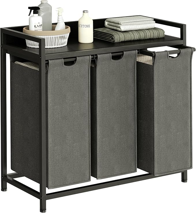 Herture Laundry Hamper with Shelf, Laundry Basket 3 Section, Laundry Sorter by Herture