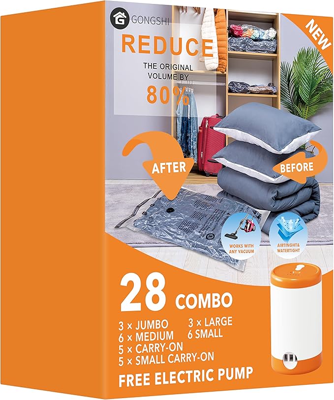 GONGSHI Vacuum Seal Bags for Clothing Travel & Home Storage, Travel Vacuum Bags by GONGSHI