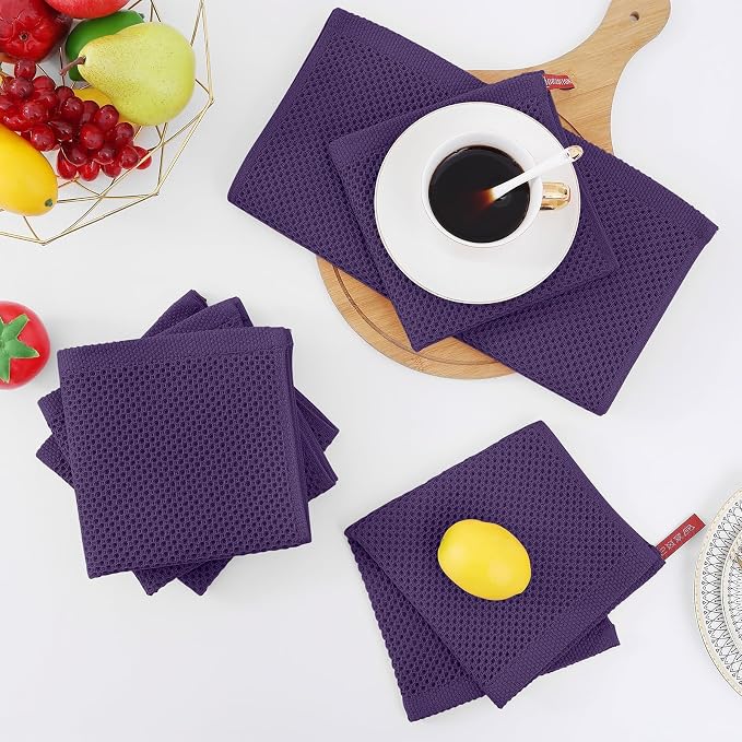 Homaxy 100% Cotton Waffle Weave Kitchen Dish Cloths 6-Pack, Eggplant | 12 x 12 - Image 7