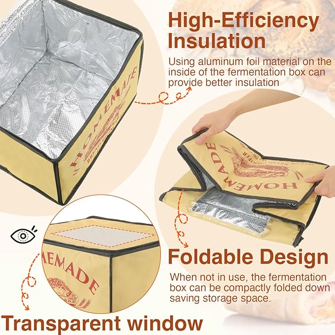 Bread Proofing Box with Heater for Precise Temperature Fermentation, Folding Zippered Dough Proofer Warming Box for Bread, Pizza, Sourdough, Yogurt and Handmade Soap