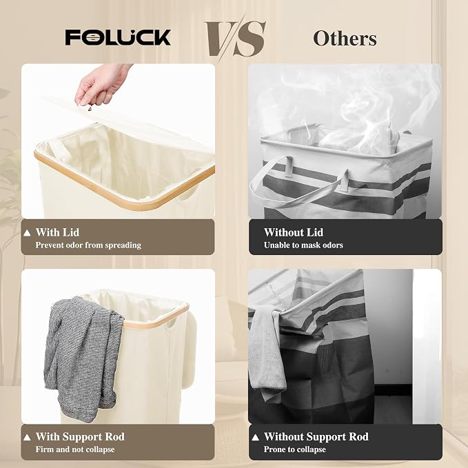 Foluck Large Laundry Hamper, 75L Waterproof Laundry Basket - Image 4