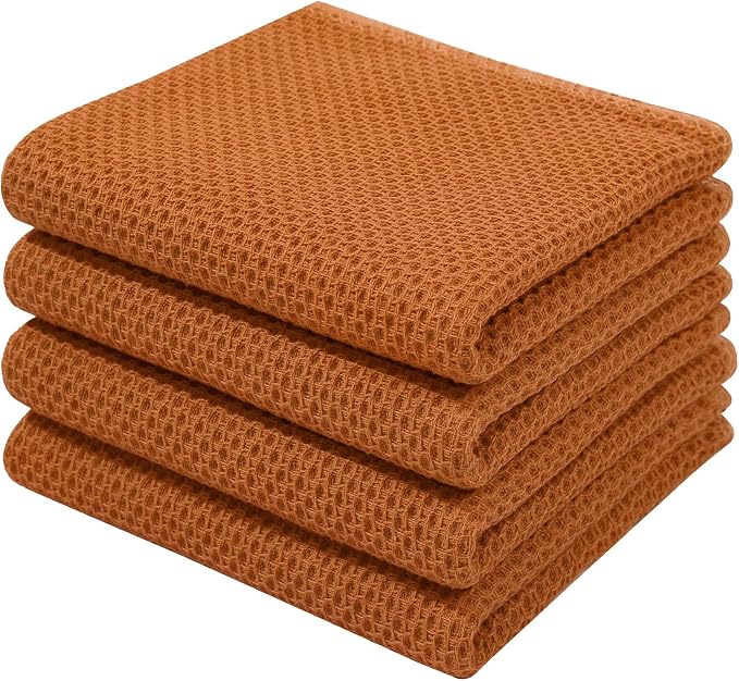 Homaxy 100% Cotton Waffle Weave Kitchen Dish Towels 4-Pack, Burnt Orange | 13 x by Homaxy
