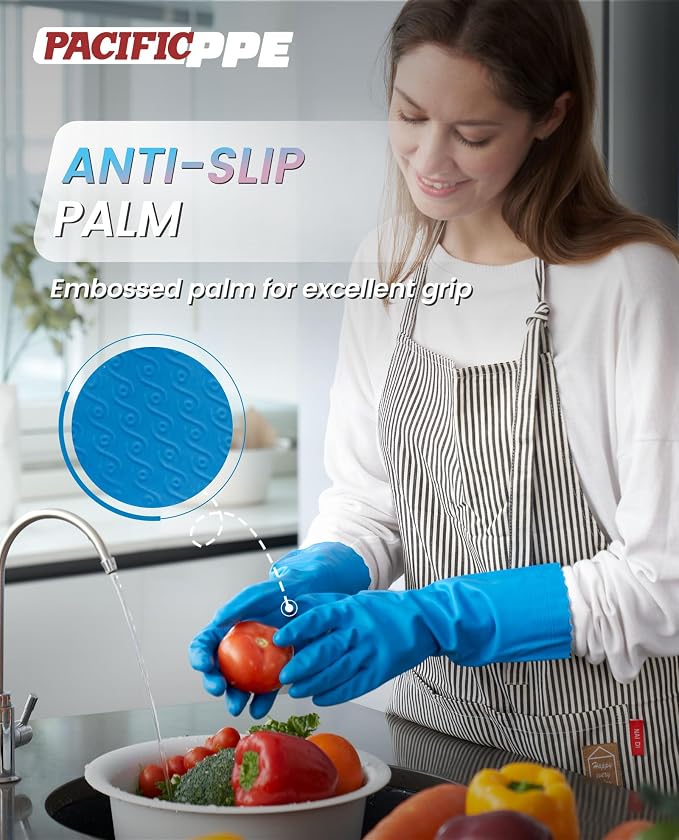 PACIFIC PPE 2 Pairs Cleaning Gloves, Cotton Liner, Large | Waterproof - Image 3