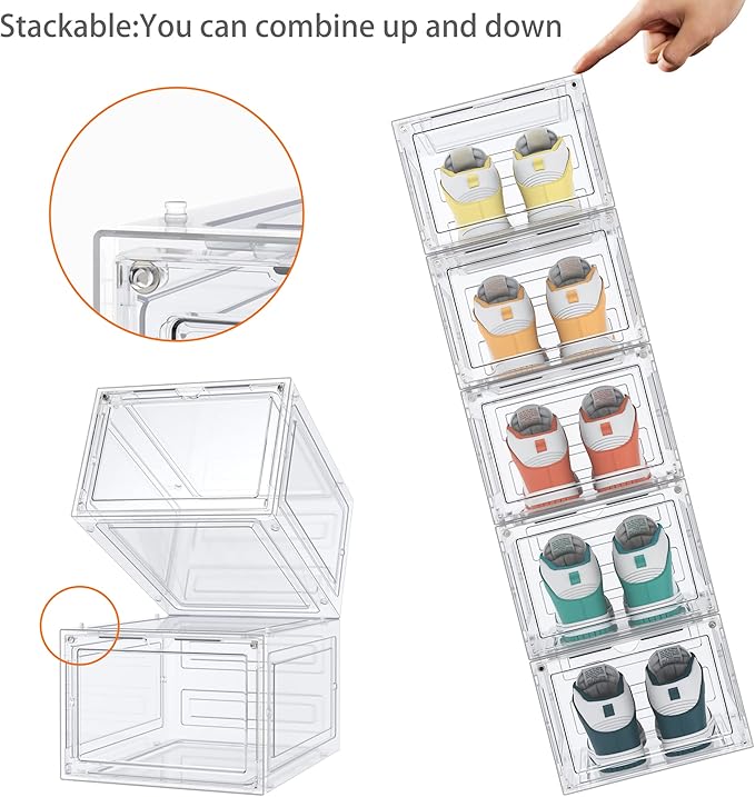 HOMIDEC Shoe Storage, 8 Pack Shoe Organizer Clear Hard Plastic Shoe Box - Image 5