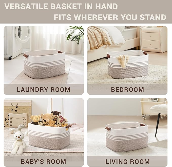 60L Woven Laundry Basket Hamper - Image 4
