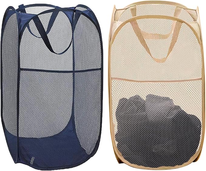 2 Pack Collapsible Pop Up Laundry Basket, Large Capacity Mesh Hamper - Image 7