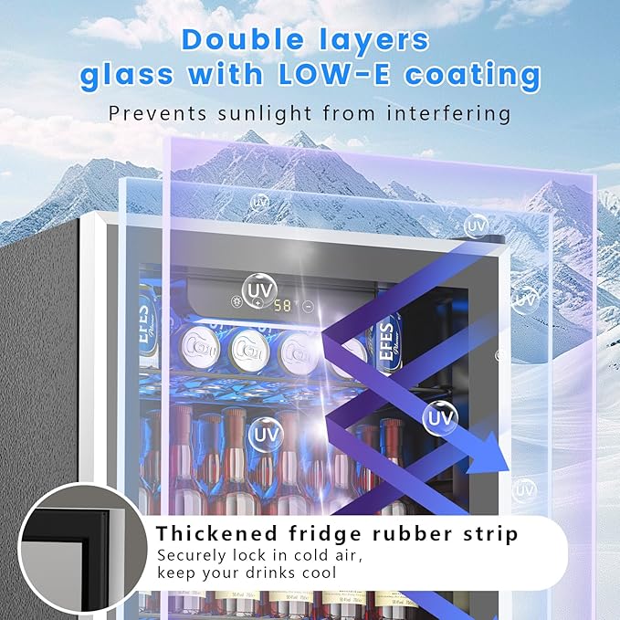 95 Cans Beverage Refrigerator, 26 Bottle Mini Fridge, 2.7 cu.ft Drink Fridge Digital Temperature Control for Bottled Beer, Soda,Water