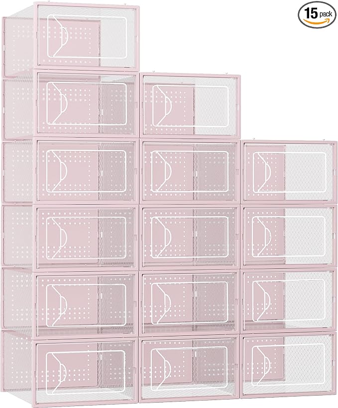 Foluck Shoe Storage Box, 15 Pack Clear Plastic Stackable Organizer by Foluck