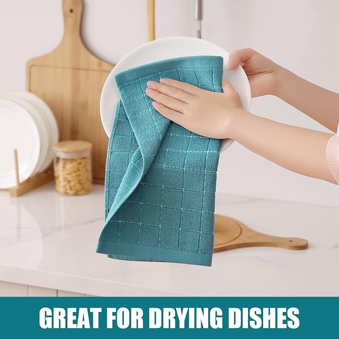 Homaxy 100% Cotton Terry Kitchen Dish Cloths, 12 Pack, Lake Blue - Image 4