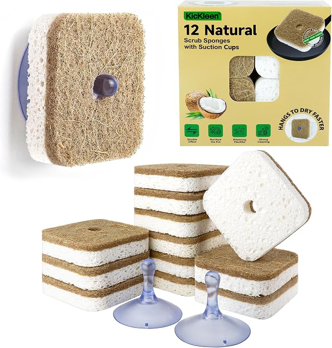 12Pack Kickleen Natural Kitchen Scrub Dish Sponges by KICKLEEN